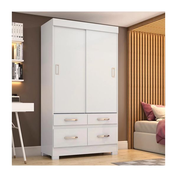 Guarda-Roupa Henn Levi Flex com 2 Portas 4 Gavetas e 2 Prateleiras Branco com Rosa Chá Guarda-Roupa Henn Levi Flex com 2 Portas 4 Gavetas e 2 Prateleiras Branco com Rosa Chá