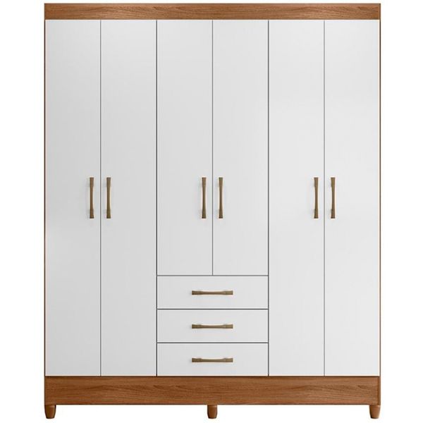 Guarda-Roupa Moval New Olímpia 6 Portas 3 Gavetas 4 Prateleiras Naturale com Branco Guarda-Roupa Moval New Olímpia 6 Portas 3 Gavetas 4 Prateleiras Naturale com Branco
