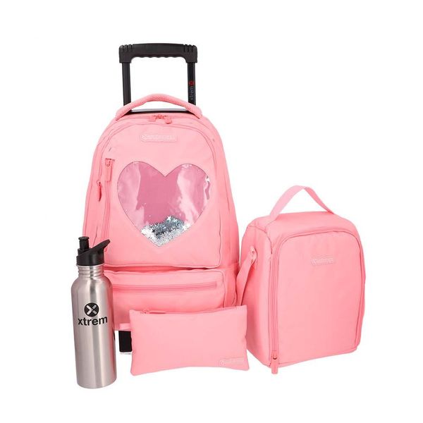Conjunto Mochila Xtrem Coração Translúcido com 4 Peças By Samsonite Rosa