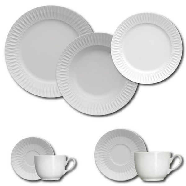 Aparelho de Jantar, Chá, Café e Sobremesa 42 Peças Germer Diamante em Porcelana Branco Aparelho de Jantar, Chá, Café e Sobremesa 42 Peças Germer Diamante em Porcelana Branco