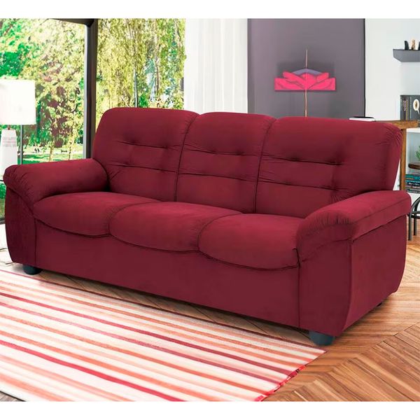 Sofá de 3 Lugares Linoforte Stillus II com 204 cm de Largura e Revestido em Tecido Suede Vermelho
