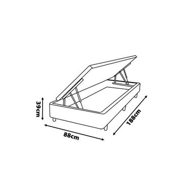 Base Box para Colchão de Solteiro MGA Lift Cotton com Baú e Pistão à Gás - 39x88x188cm Cinza