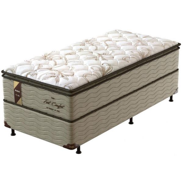 Cama Box de Solteiro Probel Fort Comfort com Pillow Top e Molas Prolastic 72x88x188cm Branco com Bege