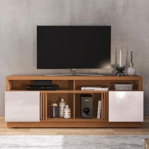Rack Itapuã para TV de até 65 Polegadas Colibri Natura Real com Off White Rack Itapuã para TV de até 65 Polegadas Colibri Natura Real com Off White