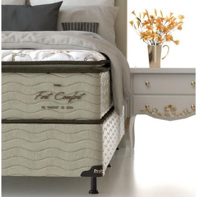 Cama Box de Solteiro Probel Fort Comfort com Pillow Top e Molas Prolastic 72x88x188cm Branco com Bege