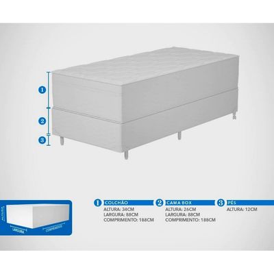 Cama Box de Solteiro Probel Fort Comfort com Pillow Top e Molas Prolastic 72x88x188cm Branco com Bege