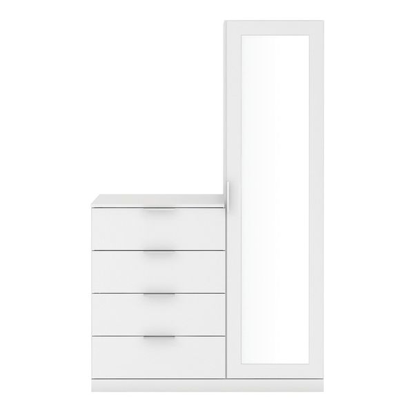 Cômoda Sapateira Versatti com 4 Gavetas 1 Porta e Espelho Bartira Branco Cômoda Sapateira Versatti com 4 Gavetas 1 Porta e Espelho Bartira Branco