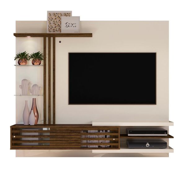 Painel Home Cross para TV de até 55 Polegadas Madetec Off White com Nogal