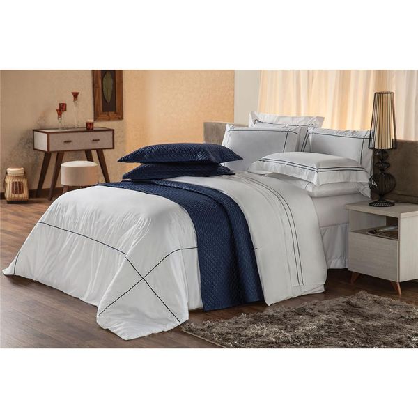 Jogo de Cama King Plumasul Harmonious Blue 230 Fios 4 Peças Branco com Azul