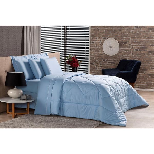 Jogo de Cama King Plumasul Premium Blue 230 Fios com 4 Peças Azul