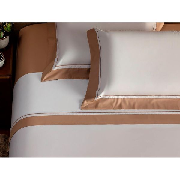 Jogo de Cama Casal Plumasul Trendy Percal 250 Fios com 4 Peças Branco com Damasco