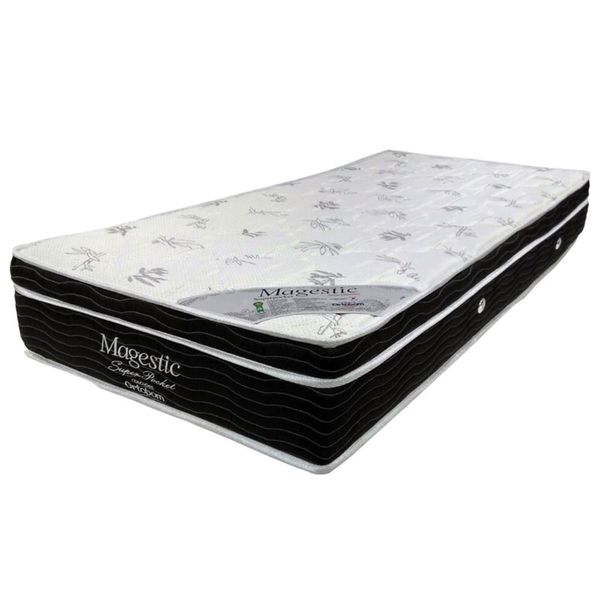Colchão Solteiro Magestic com Ortopillow e Molas Ensacadas 27x88x188 cm Ortobom Preto com Branco Colchão Solteiro Magestic com Ortopillow e Molas Ensacadas 27x88x188 cm Ortobom Preto com Branco