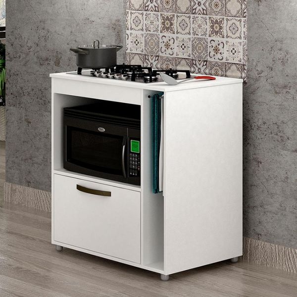 Balcão Cooktop Bia em MDP 1 Porta 1 Prateleira CHF Móveis Branco