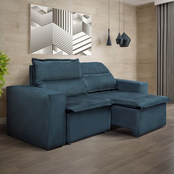 Sofá 4 Lugares Luizzi Montana Retrátil e Reclinável em Veludo Petróleo Sofá 4 Lugares Luizzi Montana Retrátil e Reclinável em Veludo Petróleo