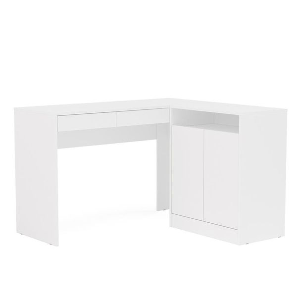Mesa de Canto para Computador Politorno Portugal com 2 Gavetas e 2 Portas Branco