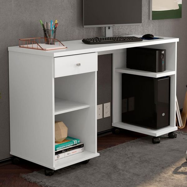 Mesa de Computador Patrimar Million com 1 Gaveta Prateleira e Espaço para Impressora Branco Mesa de Computador Patrimar Million com 1 Gaveta Prateleira e Espaço para Impressora Branco