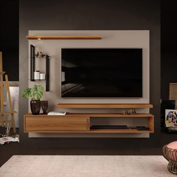 Painel Lima para TV de até 60 polegadas DJ Móveis Caiena com Creme Painel Lima para TV de até 60 polegadas DJ Móveis Caiena com Creme