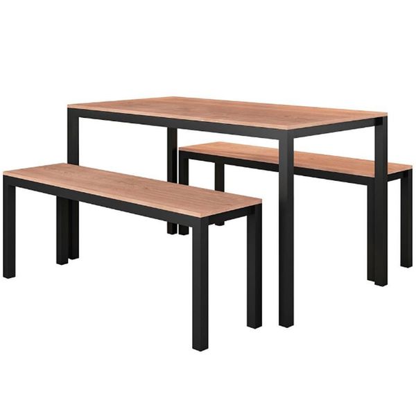 Mesa de Jantar Conceito 2 Bancos Fabone Preto com Nogueira Mesa de Jantar Conceito 2 Bancos Fabone Preto com Nogueira