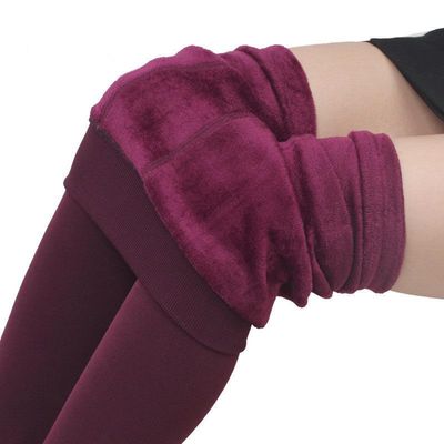 Leggings Quentes Nessaj Plus Size com Veludo para Inverno M / vermelho vinho
