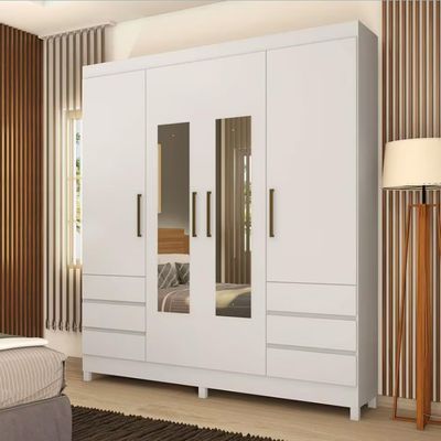 Guarda-Roupa Casal Demóbile Mônaco 4 Portas 6 Gavetas com Espelho 195cm Branco