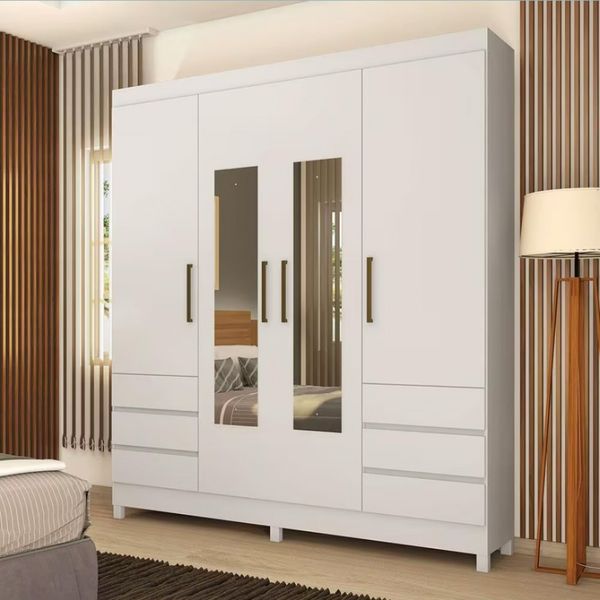 Guarda-Roupa Casal Demóbile Mônaco 4 Portas 6 Gavetas com Espelho 195cm Branco
