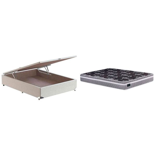 Cama Box de Casal Globalflex Versalitis D33 com Baú 59x138x188cm Cinza/Branco/Preto Floral Cama Box de Casal Globalflex Versalitis D33 com Baú 59x138x188cm Cinza/Branco/Preto Floral