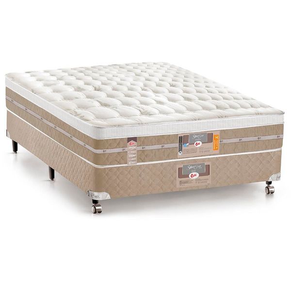 Cama Box Casal Silver Star Air com Mola Pocket 71x138x188cm Castor Branco com Bege