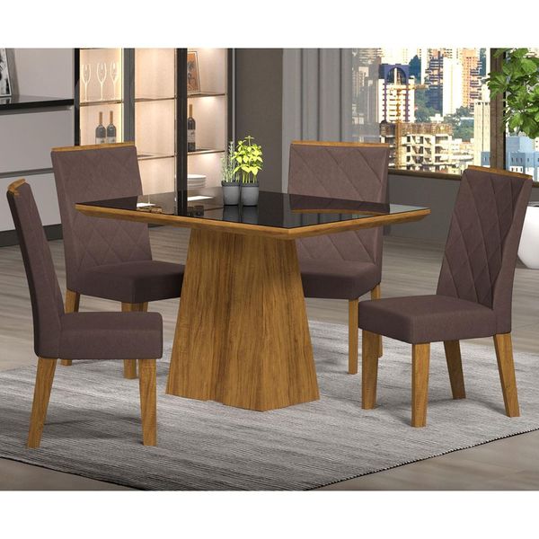 Mesa de Jantar Viero Esmeralda com 4 Cadeiras em Veludo Grapia Rústico com Café Mesa de Jantar Viero Esmeralda com 4 Cadeiras em Veludo Grapia Rústico com Café