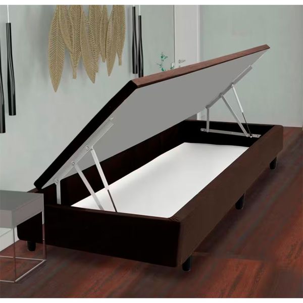 Base Box para Colchão de Solteiro MGA Lift Cotton com Baú e Pistão à Gás 39x88x188cm Marrom