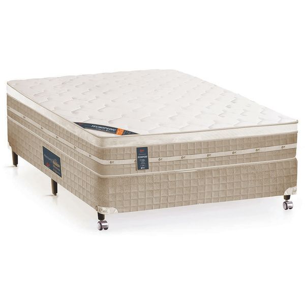 Cama Box Casal Premium com Mola Tecnopedic 69x138x188cm Castor Branco com Bege