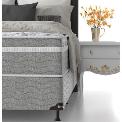 Cama Box de Casal Probel Century D28 com Molas Pocket e Pillow Euro 70x138x188cm Branco com Cinza