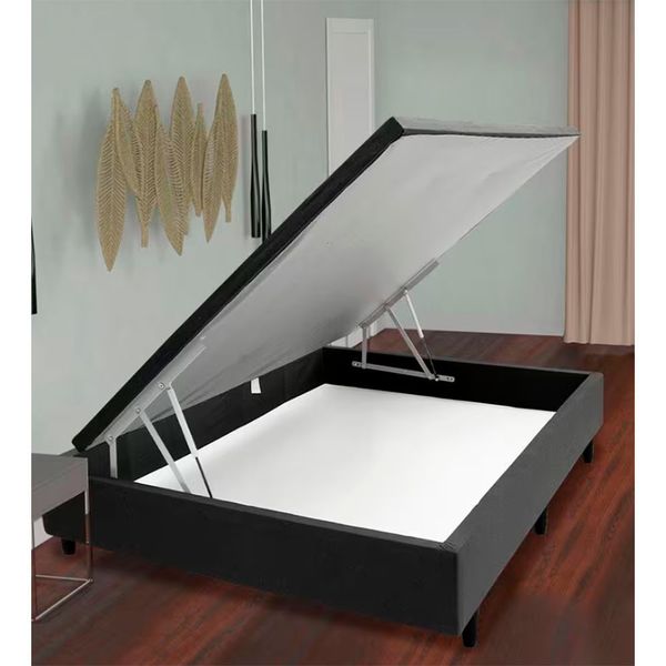 Base Box para Colchão de Casal MGA Lift Cotton com Baú e Pistão à Gás 39x138x188cm Preto