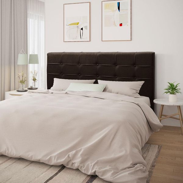 Cabeceira para Cama Box King Size Dobuê Hanover com Revestimento em Tecido Suede Veloplus Chocolate