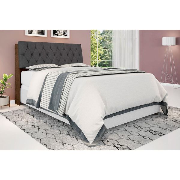 Cabeceira para Cama Box Queen Isis Malbec com Prateleiras e Revestimento Veludo Framar Cinza Escuro