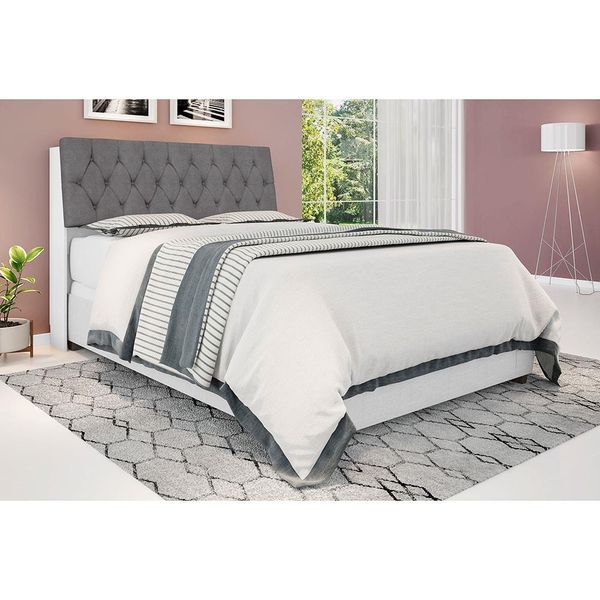 Cabeceira para Cama Box Queen Framar Isis com Prateleiras e Revestimento Veludo Cinza Claro