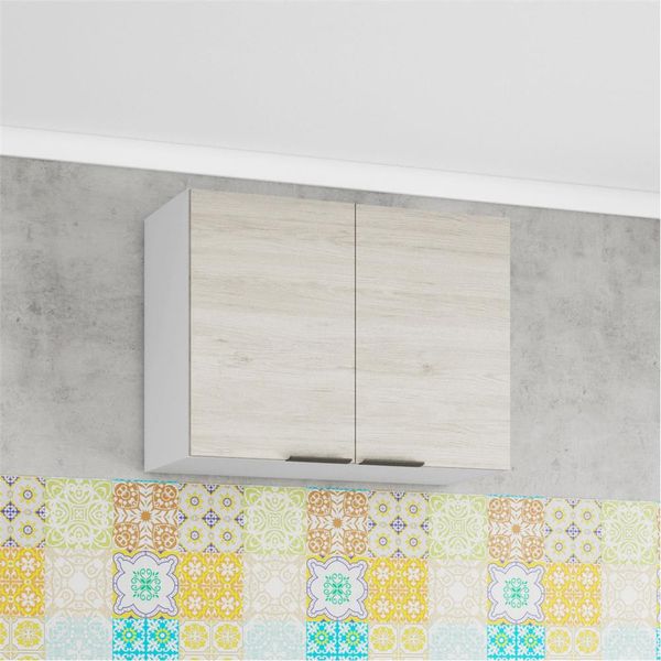 Armário Aéreo Rubi com 2 Portas Bartira Branco com Freixo Armário Aéreo Rubi com 2 Portas Bartira Branco com Freixo