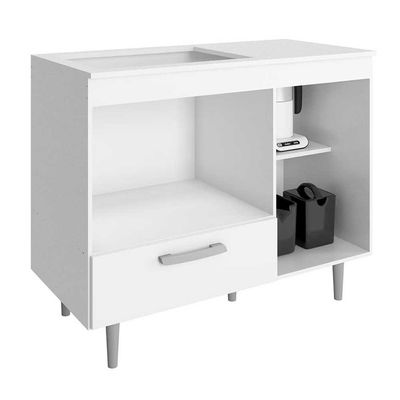 Balcão para Cooktop 4 Bocas Poliman Alecrim com Nicho para Micro-ondas, 1 Porta, 1 Gaveta e 1 Prateleira Branco