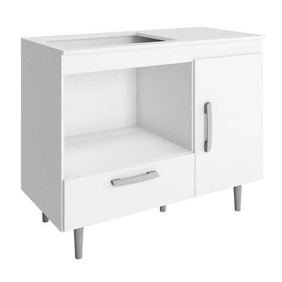 Balcão para Cooktop 4 Bocas Poliman Alecrim com Nicho para Micro-ondas, 1 Porta, 1 Gaveta e 1 Prateleira Branco