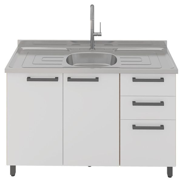 Balcão Triplo Bartira Topázio com Pia 2 Portas 3 Gavetas e 1 Prateleira Damasco com Branco Balcão Triplo Bartira Topázio com Pia 2 Portas 3 Gavetas e 1 Prateleira Damasco com Branco