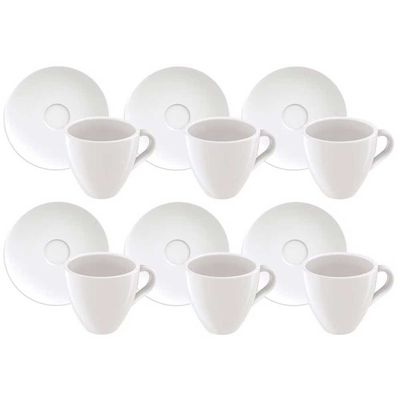 Conjunto com 6 Xícaras e Pires para Expresso Tramontina Paola em Porcelana 95 ml Branco