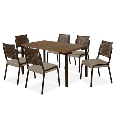 Mesa de Jantar Aço Nobre Kansas com 6 Cadeiras Marrom