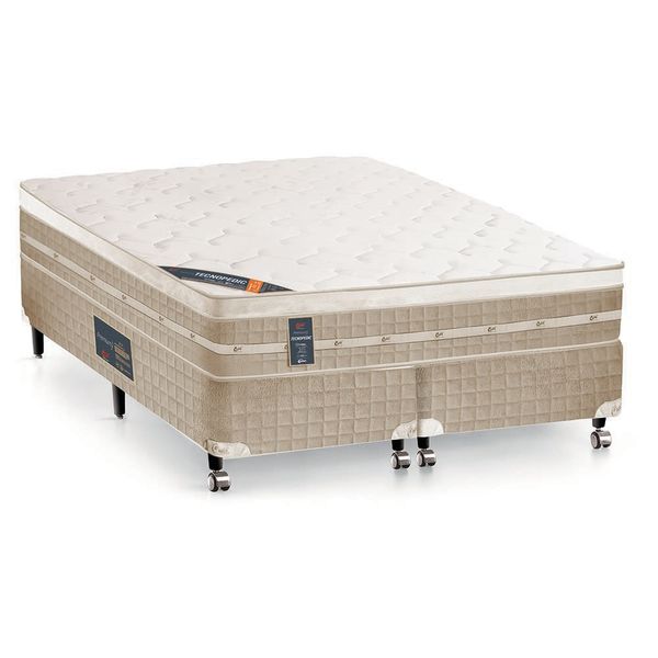 Cama Box King Size Castor Premium com Mola Tecnopedic 69x193x203 Branco com Bege Cama Box King Size Castor Premium com Mola Tecnopedic 69x193x203 Branco com Bege