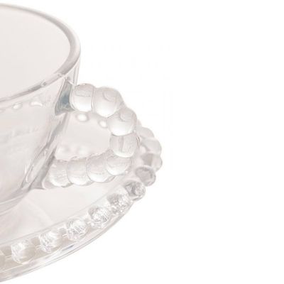 Conjunto com 4 Xícaras e Pires para Chá Wolff Pearl Coração em Cristal 180 ml Transparente