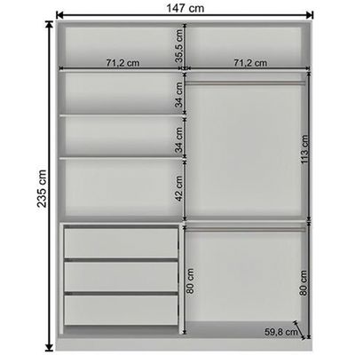 Guarda-Roupa Moon com Espelho 2 Portas de Correr 3 Gavetas e 6 Prateleiras Nova Mobile Branco