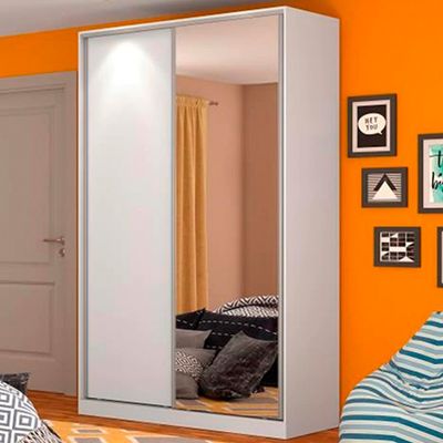 Guarda-Roupa Moon com Espelho 2 Portas de Correr 3 Gavetas e 6 Prateleiras Nova Mobile Branco