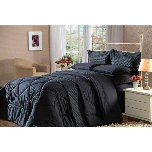 Jogo de Cama Solteiro Plumasul Soft Touch 3 Peças Preto