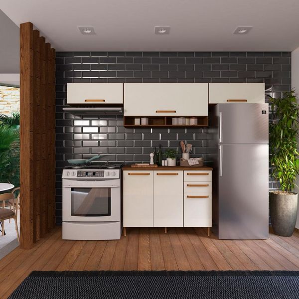 Cozinha Compacta Rizzo 6 Portas 2 Gavetas Indekes Noce com Off White
