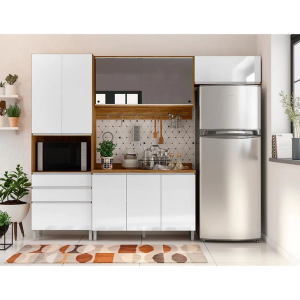 Cozinha Completa Amazonita com 8 Portas 6 Prateleiras e 3 Gavetas Bartira Damasco com Branco
