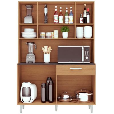 Cozinha Compacta Poliman Gabi com 8 Portas, 1 Gaveta e 1 Prateleira 120cm de Largura Carvalho com Branco
