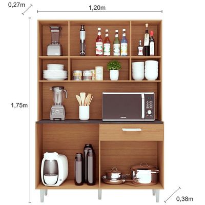 Cozinha Compacta Poliman Gabi com 8 Portas, 1 Gaveta e 1 Prateleira 120cm de Largura Carvalho com Branco